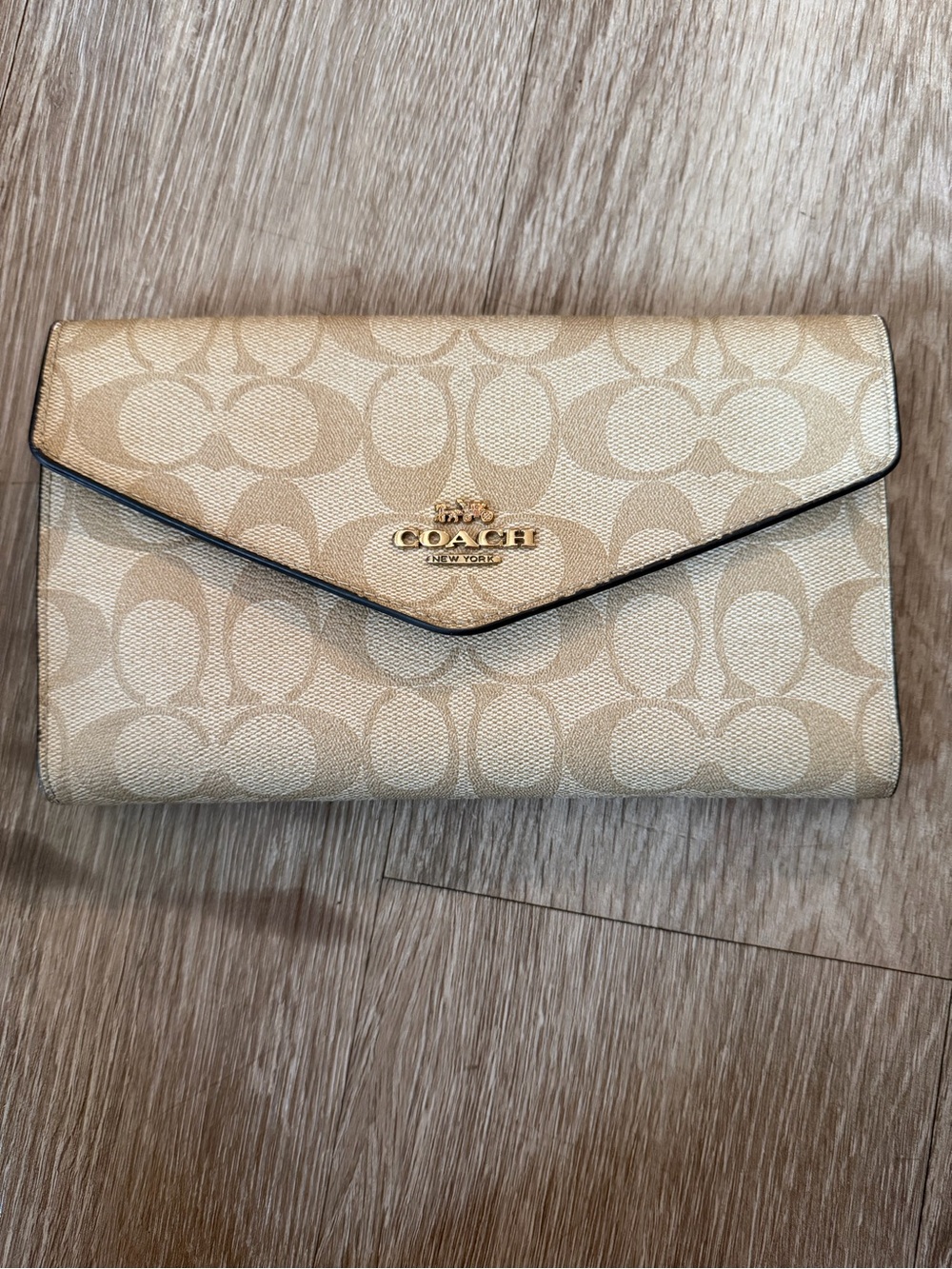 Coach Beige Signature Envelope Wallet Clutch